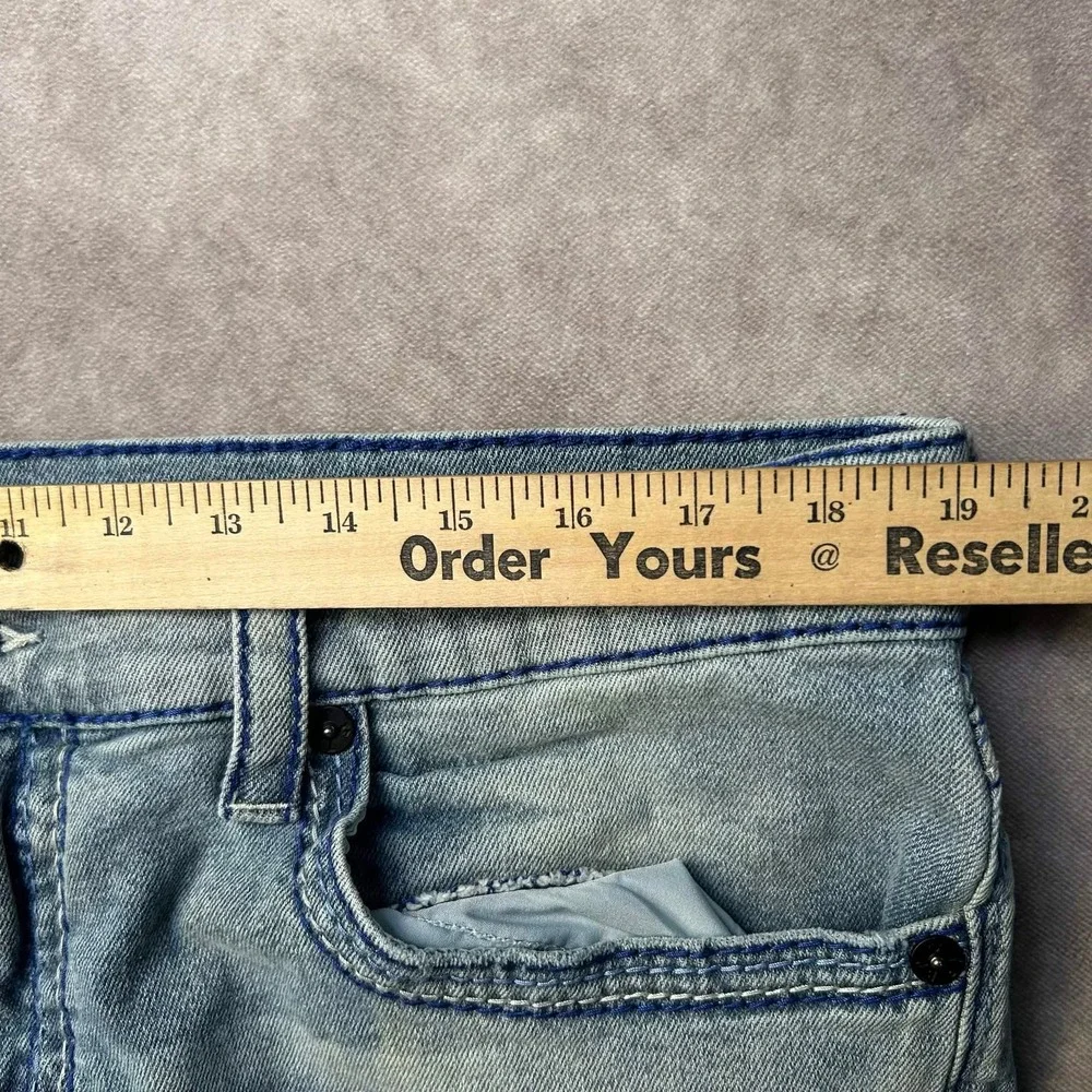 True Religion Rocco Relaxed Skinny Jeans Mens 38x34 Light Wash Blue Thick Stitch
